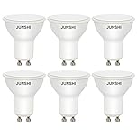 JUNSHI GU10 6W LED Bulbs Cool White 6500K,50W Halogen Equivalent,450LM,120 Degree Beam Angle,AC220-240V LED Spotlight Bulb,Non Dimmable,Pack of 6