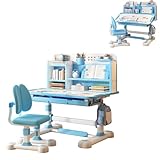 Corrector de sentado y escritorio ampliado mejorado: el diseño corrector sentado del escritorio sentado para niños puede mantener a tu hijo en posición vertical y proteger la visión de los niños. El área de escritura mejorada de 80 cm está ampliada para que sea más espaciosa y cómoda en comparación con el juego de sillas de escritorio de aprendizaje normal en el mercado.