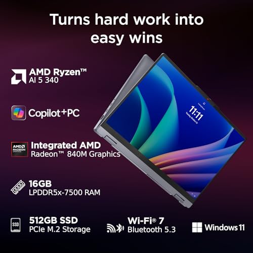 Image of Lenovo IdeaPad 5 2-in-1 AMD Ryzen AI 5 340 (16GB RAM /512GB SSD /14 (35.5cm) /WUXGA IPS /Windows 11 /Copilot+PC /Microsoft 365 Basic + Office 2024 /Digital Pen 2 /Grey /1.6Kg), 83KT0052IN Convertible Laptop