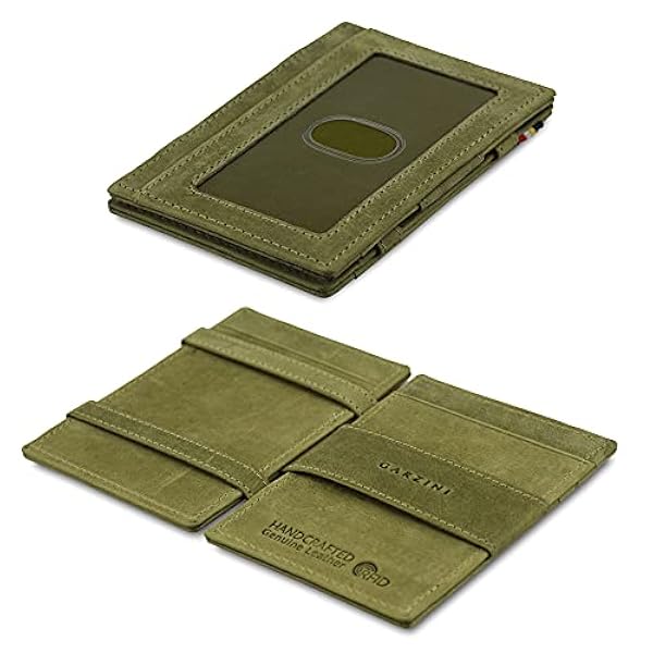Garzini äkta läder, minimalistisk magisk herrplånbok i äkta läder, antihackad korthållare med RFID-blockering. 8 kortplatser och transparent ID-fönster