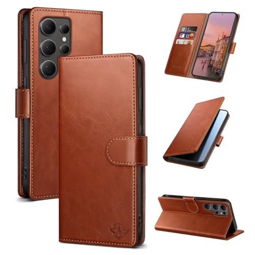 SUANDUCK Wallet Case for Samsung Galaxy S24 Ultra, Light Brown