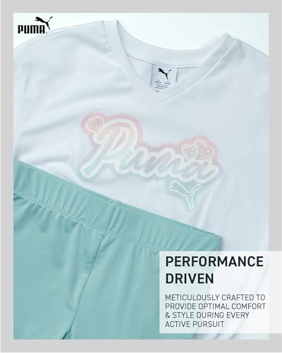 Image of PUMA Girls' Biker Short Set - 2 Piece Short Sleeve Crewneck Graphic Tee Shirt and Bike Shorts for Girls (Sizes: 7-14)
