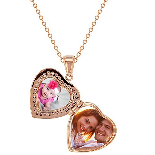 In Season Jewelry Rose Gold Plated Clear Cubic Zirconia Heart-Shaped Photo Locket Pendant Necklace For Teens And Women 19" - Timeless And Romantic Heart Locket Necklace For Ladies #TOP2