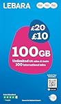 Lebara Mobile SIM Card: 100GB Data Plan for £10, Half Price for First 3 Months, No Contract, UK Calls, Texts, International Minutes, EU and India Roaming Included, Fits All Devices