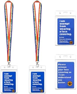 2 Personalised Printed Rainbow Lanyard,Plastic Badge Holders,ID Card Holders Neck Strap Lanyard,Waterproof Name Tag Clear Badge,Face Mask Exemption Card Lanyard for Holding Name Badge,ID Card or Key