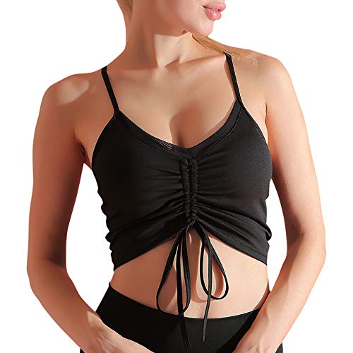 pedkit Sutiã esportivo feminino com alças finas regata tops frentes com cordão e decote em V