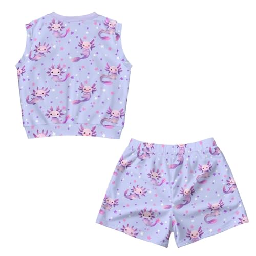 Girls' Sleeveless Tshirts and Shorts 5-14 Year Summer Two Piece Crop Tank Top Sets Comfy Kids Clothing2