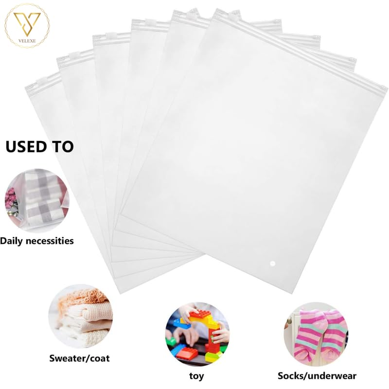 Image of Frosted Zipper Storage Bags with Air Hole - Pack of 25 (30cm*40cm) | Durable, Multipurpose & Reusable Transparent Zip Lock Bags for Clothes, Travel, Packing & Organizing