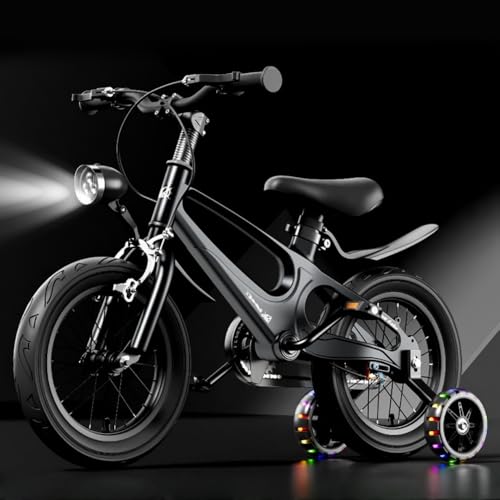 Nihig子供用自転車 子供用マウンテンバイク キッズ キッズ 幼児用 12/14/16/18インチ 2-14歳、補助輪、フェンダー付き、調節可能なシート、組立簡単、男の子 女の子 小学生 誕生日プレゼント (14インチ,ブラック(スポークホイール))