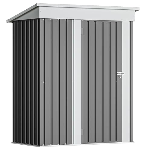 Image of Devoko Outdoor Storage Shed 5 x 3 FT Lockable Metal Garden Shed Steel Anti-Corrosion Storage House with Single Lockable Door for Backyard Outdoor Patio (Gray)