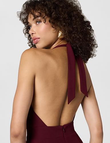 Image of Dress The Population Womens Vanessa Deep Plunge Neckline Halter Bodycon Midi Dress