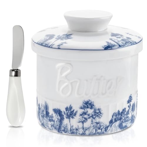 Butter Crock French Ceramic Butter Dish with Lid and Knife
