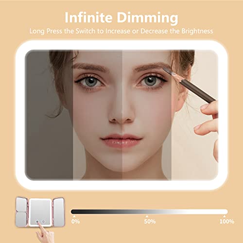 Touchfeel Makeup Mirror With Lights And Magnification, Rechargeable 1X/3X/7X Travel Lighted Vanity Mirror With Stand, Portable Travel Size Mirror With 3 Color Lights And Touch Sensor Design(Pink) #TOP2