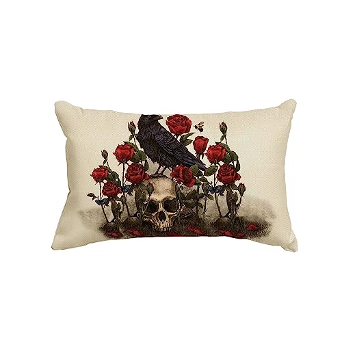 Artoid Mode Raben Rosen Totenköpfe Halloween Kissenbezug, 30x50 cm...