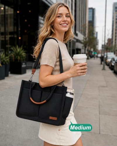 Image of FIORETTO Womens Canvas Tote Bag Purse with Individual Compartment, Zipper Top, Reinforced Bottom & Luggage Sleeve