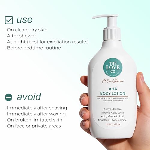 Image of THE LOVE CO 10% AHA + 2% BHA Body Lotion - Nourishing Formula for Dry Skin - Women & Men - Enhanced with Niacinamide, Shea Butter, Vitamin E - 325ml