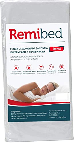 Remibed | Funda de almohada anti chinches | Almohada 75 ( 75 x 40 ) | OEKO-TEX 100 | Impermeable | Transpirable |Sin productos químicos añadidos | Fabricado en España | Material textil ecológico Cover