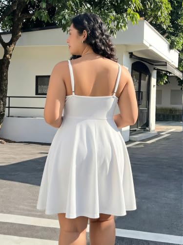 Image of WDIRARA Women's Plus Size Spaghetti Strap Sleeveless Flared Hem A Line Cami Dress