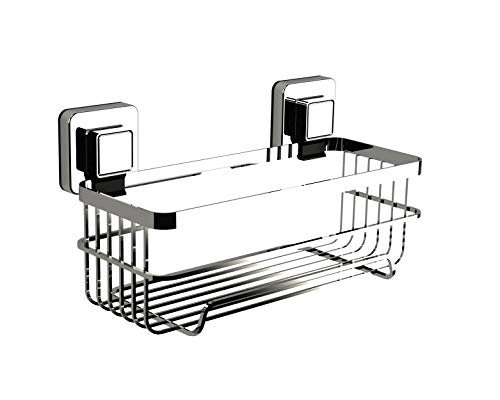 Showerdrape Pushloc Wall Mounted Double Edge Suction Bottle Basket, Chrome, No Drilling, Easy Installation