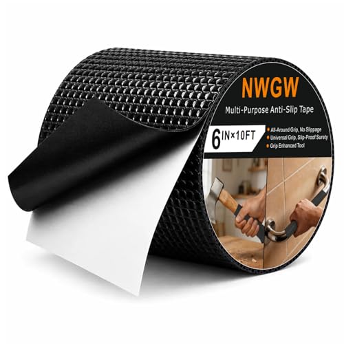 Image of Rubber Grip Tape, 6IN x 10FT Strong Adhesive Anti Slip Tape, Waterproof Heat Resistant Textured Surface for Enhanced Grip on Tools, Handlebars, Fitness Equipment & Slippery Handles (Black)