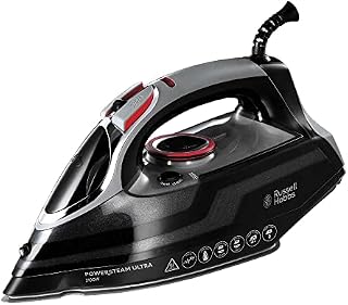 Russell Hobbs Żelazko Parowe, 3100W, Strumień pary 70g/min, Silne uderzenie pary 210g, Ceramiczna stopa, Funkcja samoczyszczenia, Pionowy wyrzut pary, Strażak, Zbiornik 350ml Powersteam Ultra 20630-56