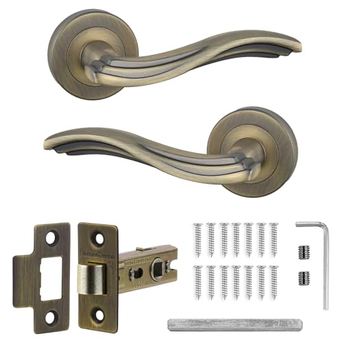 Decoranddecor Solace Antique Brass Internal Door Handles – Aluminium Handle Sets with Tubular Mortice Latch – Elegant and Durable Design for Wooden Interior Doors in Homes and Offices
