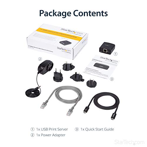 image for StarTech.com 10/100Mbps Ethernet to USB 2.0 Network Print Server - Win