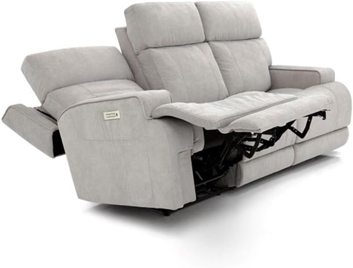 Pemberly Row Zero Gravity Sofa, Upholstered Microfiber in Arula Dove, Power Recline with USB, Bucketed Pad Over Chaise Seating, Split Pub Back, Plush Track Arms, Contemporary Living Room Furniture