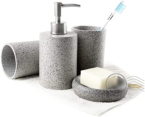 Miniatura 1 de INKTUS Dispensador de jabón de moda, juego de accesorios de baño de 4 piezas, juego de baño de resina simple, incluye dispensador de jabón, vaso,