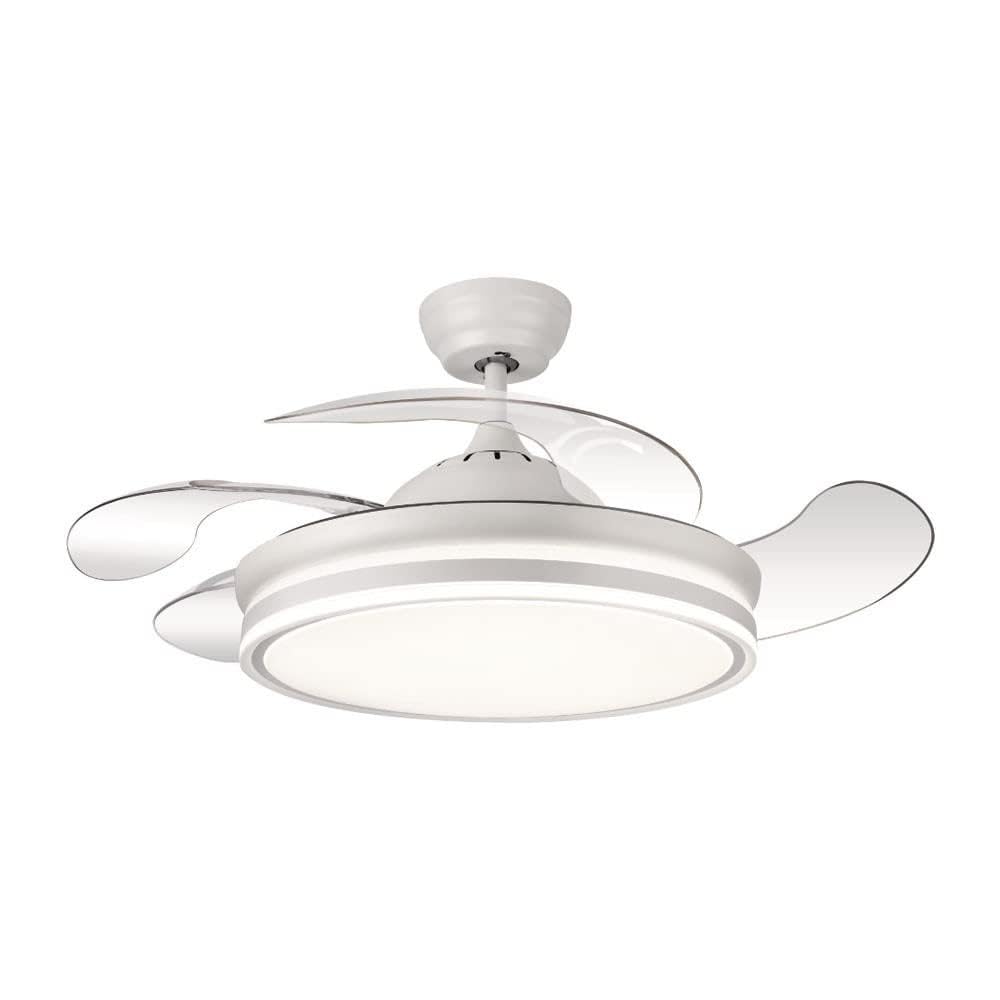Bilake Ceiling Fan with Retractable Blades and LED Light, Ultra Quiet DC Motor, Bluetooth (App) and Controller, Winter/Summer Function, Memory and Adjustable Height (White, 108 cm | 50 W | 6200lm)