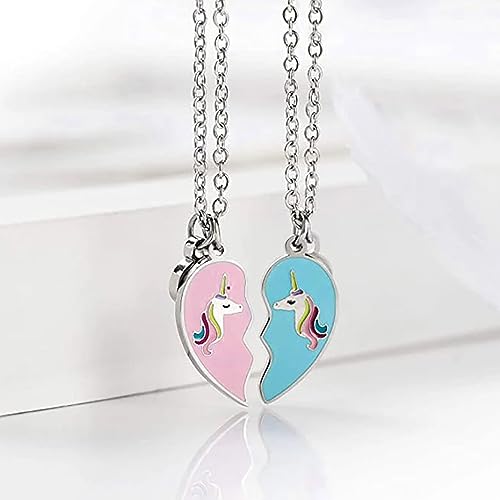 BFF Heart Unicorn Pendant Necklace Combo