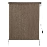 SEEYE Outdoor Sunshade Roller Shades 60' W x 96' H, Cordless Roll Up Shade Blinds Privacy Screen with 90% UV Protection, Exterior Patio Shade Cloth for Porch Pergola Balcony Windows, Mocha