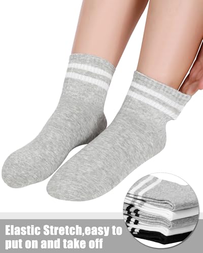 Shihanee 10 Pairs Striped Crew Socks Women Combed Cotton Quarter Crew Socks Athletic Casual Bulk Sport Daily Gift for Women Size 5-102