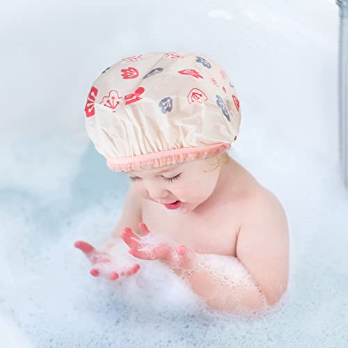 Waterproof Shower Caps, 3 Pcs Plastic Reusable Shower Caps Elastic Band Bath Caps for Women, Kids (Flower) - Thumbnail 5