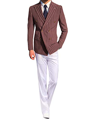 Kromoc Men's Stripe 2-Piece Suit Double Breasted Jacket Trousers