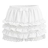 Women's Lolita Bloomers Plush Ruffles Pumpkin Pants Cute Layered Bottom Shorts Victorian Pantloons Kawaii Shorts Pettipants White