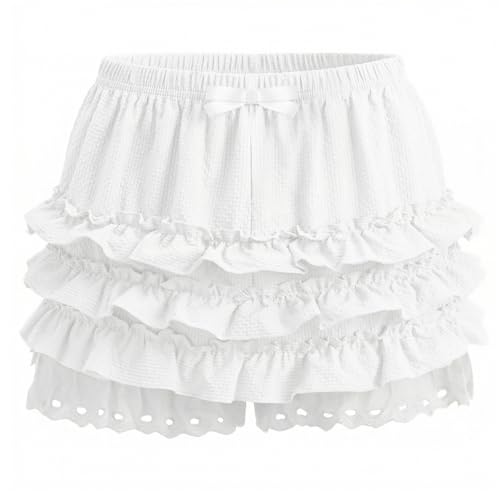 Women's Lolita Bloomers Plush Ruffles Pumpkin Pants Cute Layered Bottom Shorts Victorian Pantloons Kawaii Shorts Pettipants White