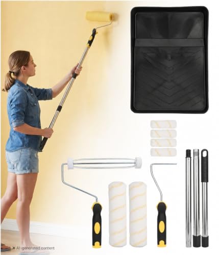 Bates- Paint Roller Kit with Extension Pole 10 pcs 9 & 4 Roller Frames