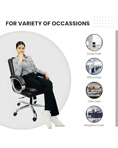 Image of activa Executive Revolving Office Chair | Ergonomic Computer Desk Chair with Cushioned Seat| Heavy Duty Steel Base, Adjustable Height & 360 Swivel Wheel| Study /Home /Offcie Visitor Chair (Star, Black)