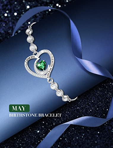 Bracelets Christmas Gifts For Women Sterling Silver Tennis Bracelet Created Emerald Jewelry Wife Forever Love Heart May Birthstone Bracelet For Girlfriend Girls #TOP2