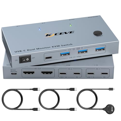Image of USB-C KVM Switch 2 Monitors 2 Laptops 4K@60Hz USB C Dual Monitor KVM | with 4 USB 3.0 ports for USB Devices; PD 87W Charging; Plug-and-Play Without Drivers; Ideal for home, office & programmers;