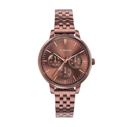 Image of Sonata Verve Quartz Analog with Brown Dial Brown Sheet Metal Strap Watch for Women - 87102QM01