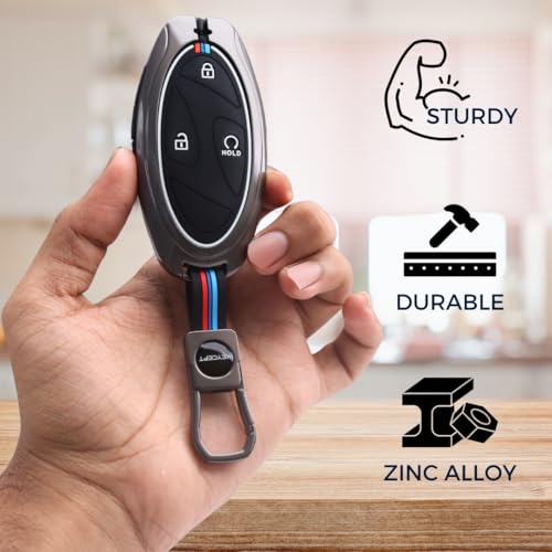 Image of KEYCEPT Metal Alloy Keycover Compatible for Hyundai Venue 2026 4 Button Smart Key Cover.(Short Keychain)