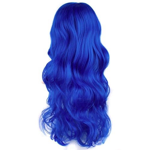 Image of MapofBeauty 24 Inch Long Wavy Side Bangs Party Anime Cosplay Wig, Navy Blue | 60 cm Synthetic Fiber Wig, Women, Charming