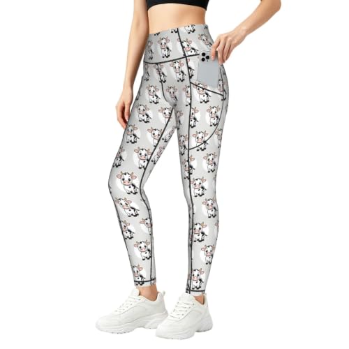 Pantalones de yoga holgados con estampado de vaca de leche mallas largas casuales