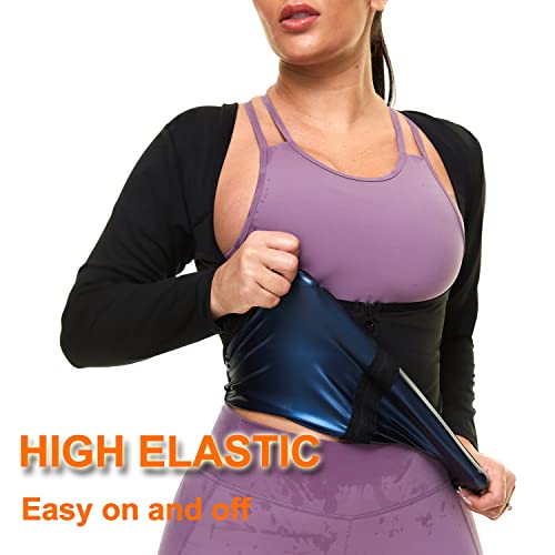 Sauna Suit For Women Sweat Body Shaper Jacket Heat Trapping Shirt Slimming Long Sleeves Workout Top With Zipper #TOP2