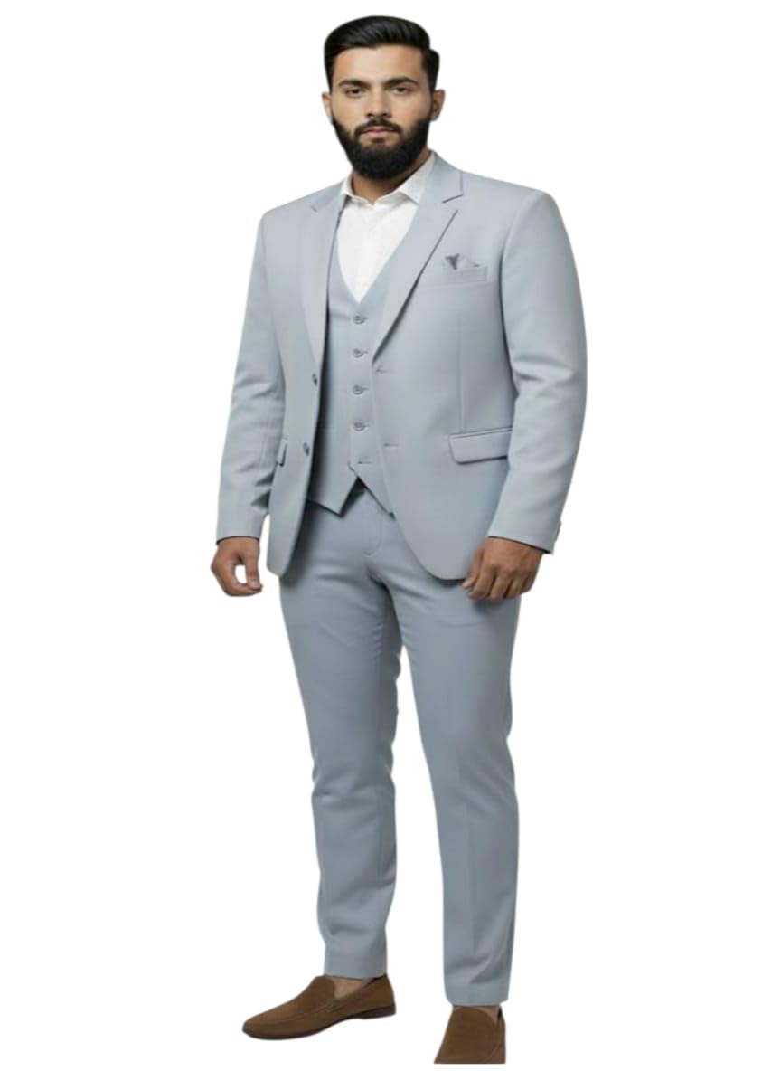 Lycra Fabric Three Piece Light Grey Suit Stretch Fit Formal Wedding Business Wear for Modern Men with Slim Comfort