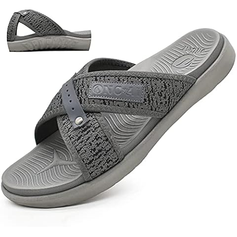 ONCAI Mens Orthotic Cross Slide Sandals Comfort Soft Cushioning Sport Sandals with Plantar Fasciitis Arch Support Open Toe Slippers for Indoor Grey size 8.5 Cover