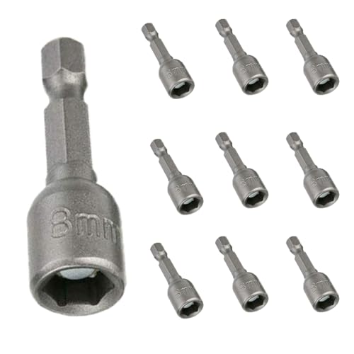 Anhoer Lot de 10 douilles magnétiques de 8 mm - Pour perceuse filaire ou sans fil - 1/4'