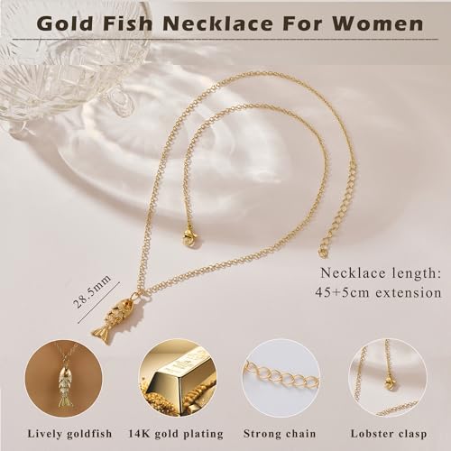 RANKEEF Dainty Gold Fish Necklace For Women Personalized 14k Gold -Plated Fish Necklace For Women Fish Pendant Necklace Waterproof Jewelry Gifts4